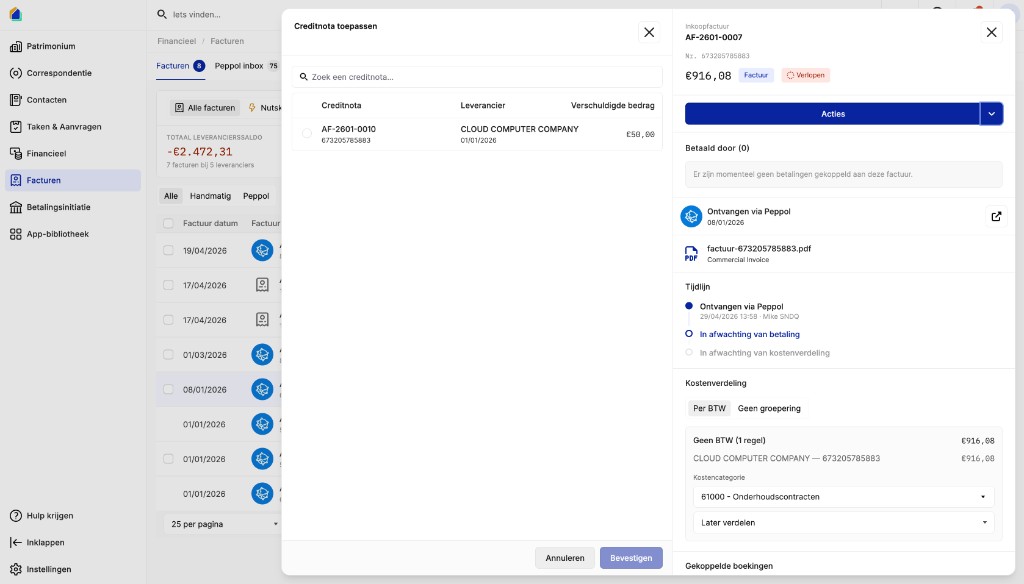 Creditnota toepassen dialoog