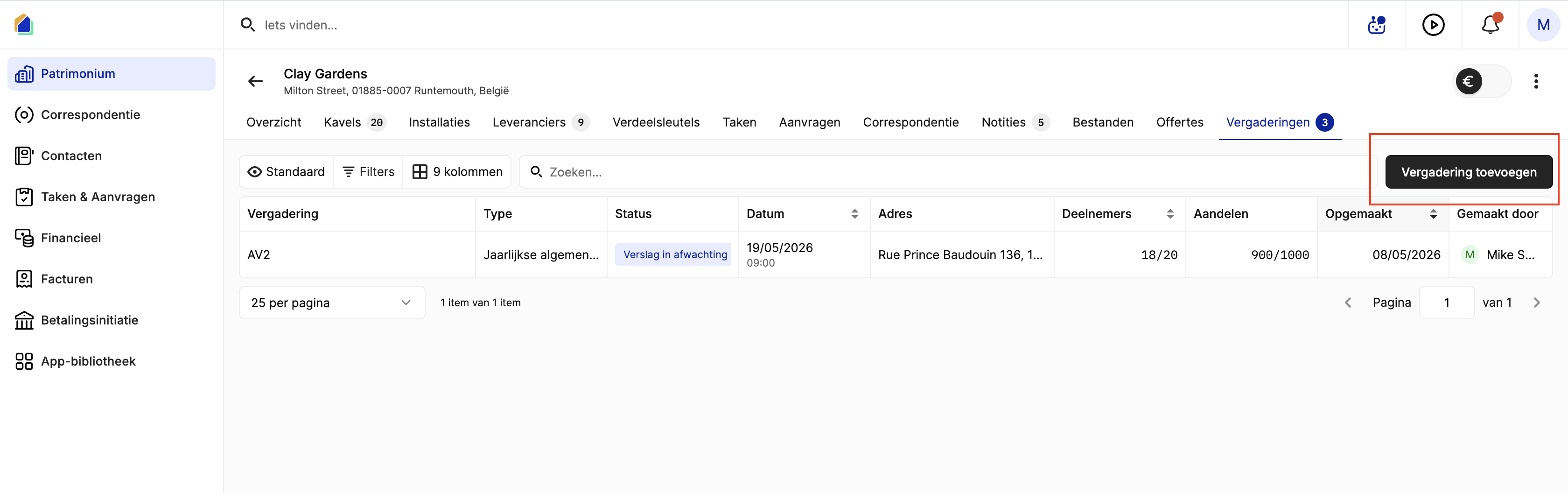 Vergadering aanmaken formulier