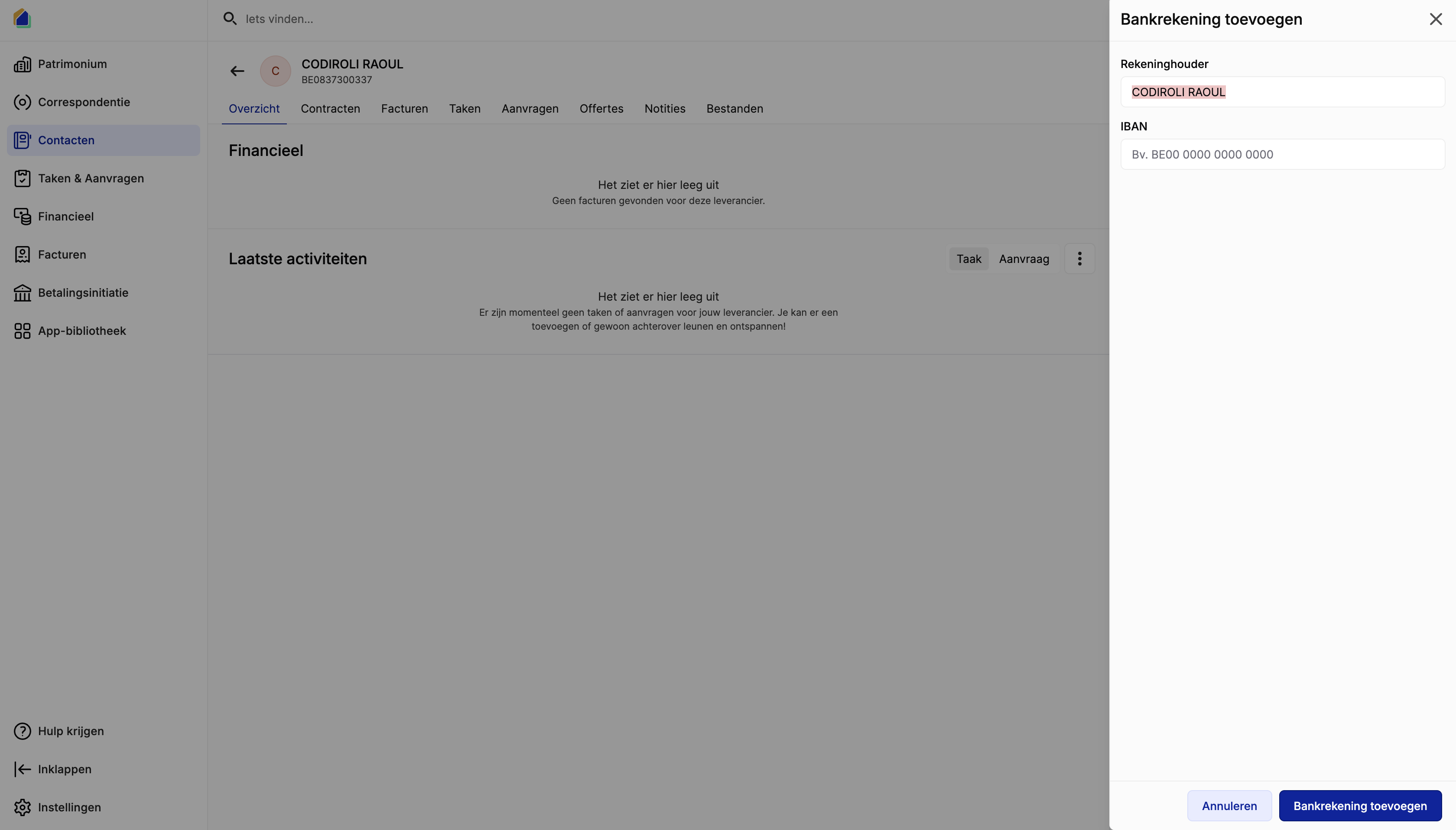 Bankrekening toevoegen