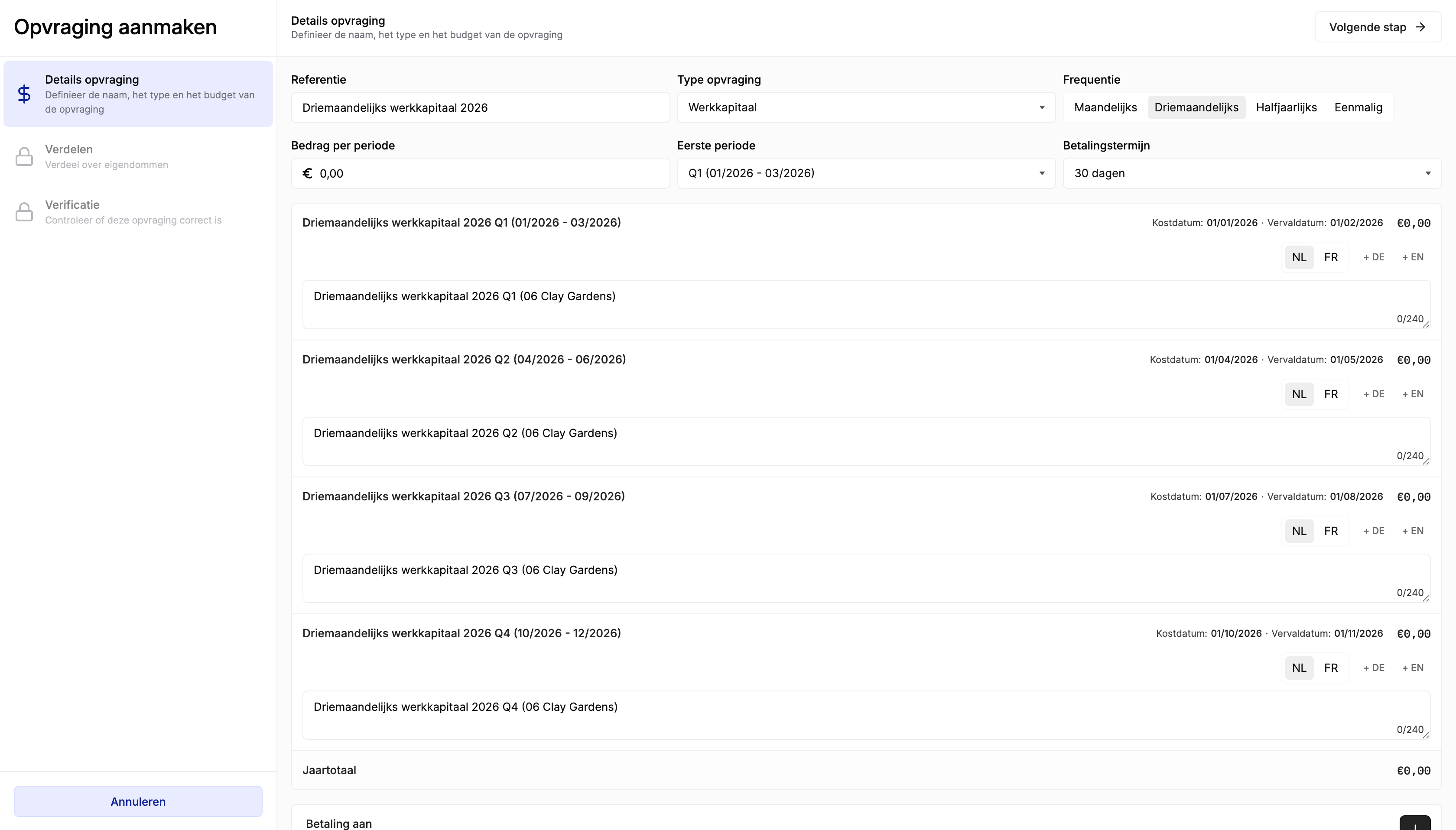 Opvraging aanmaken – details