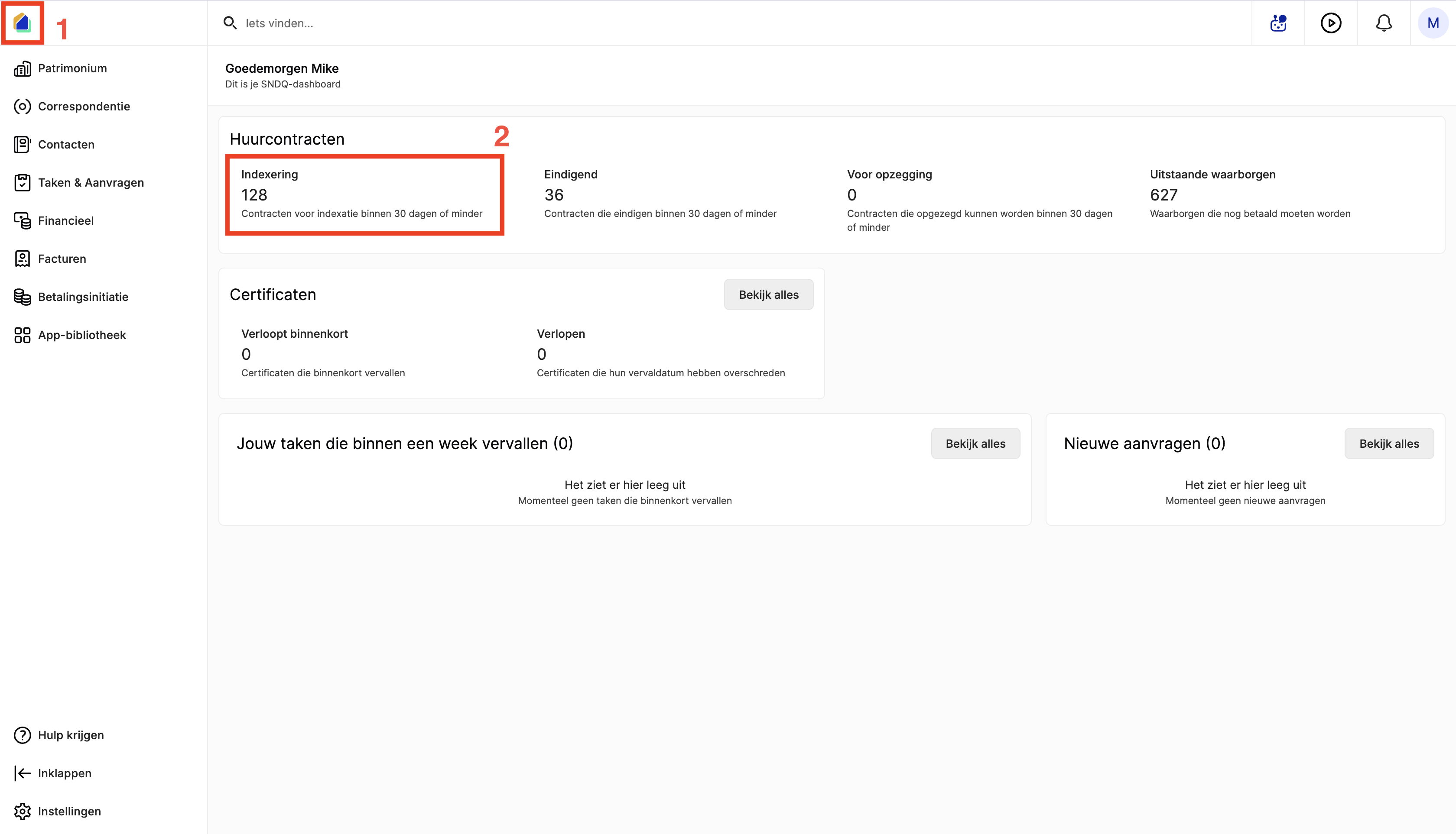 Dashboard met indexatieteller