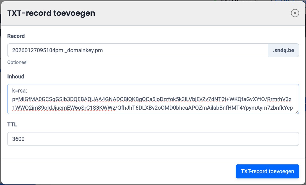DNS TXT-record toevoegen