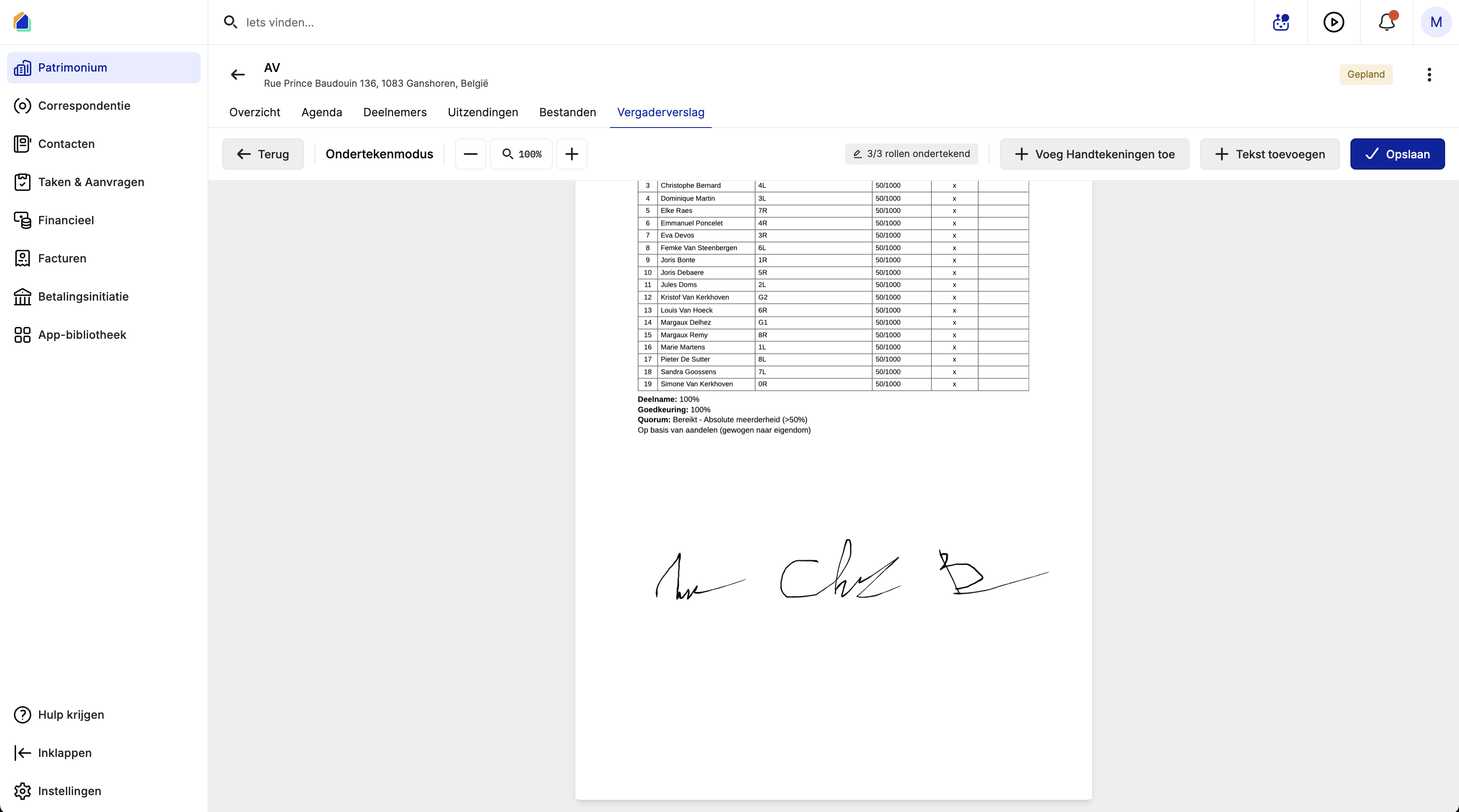 Verslag ondertekend