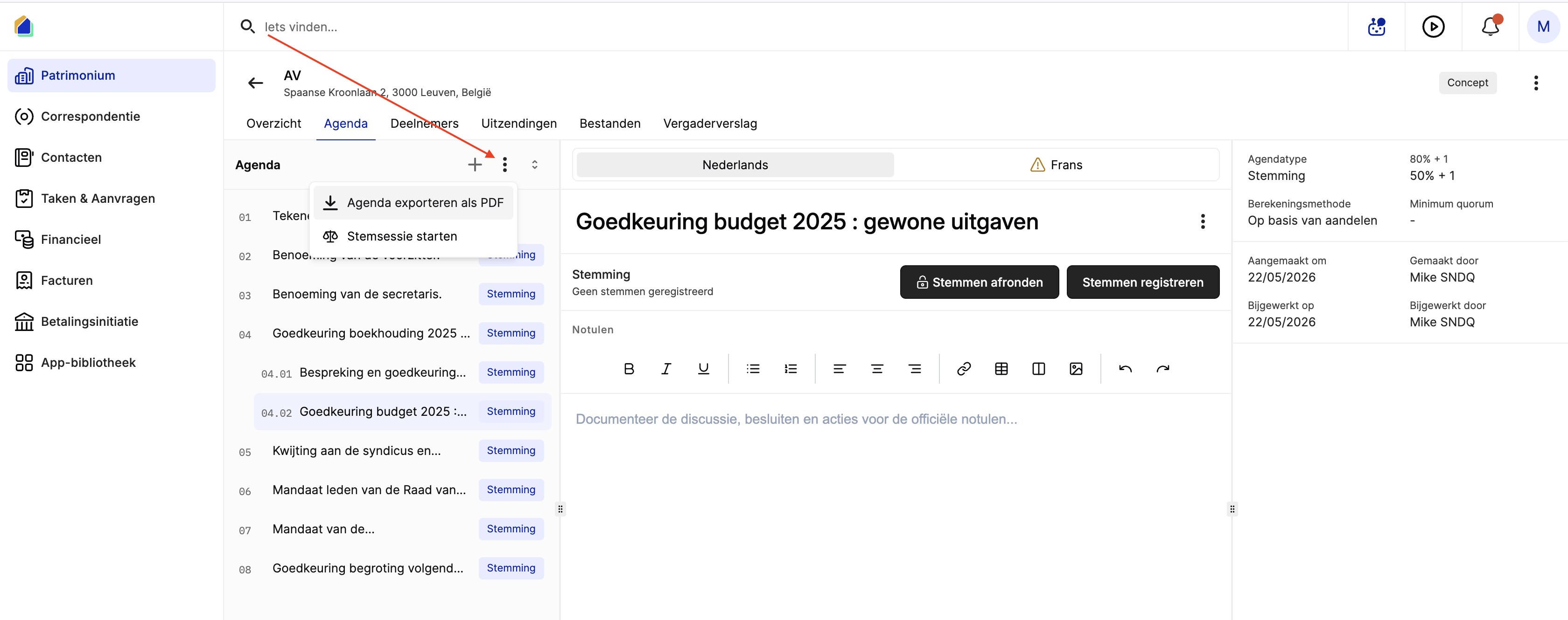 Agenda exporteren als PDF