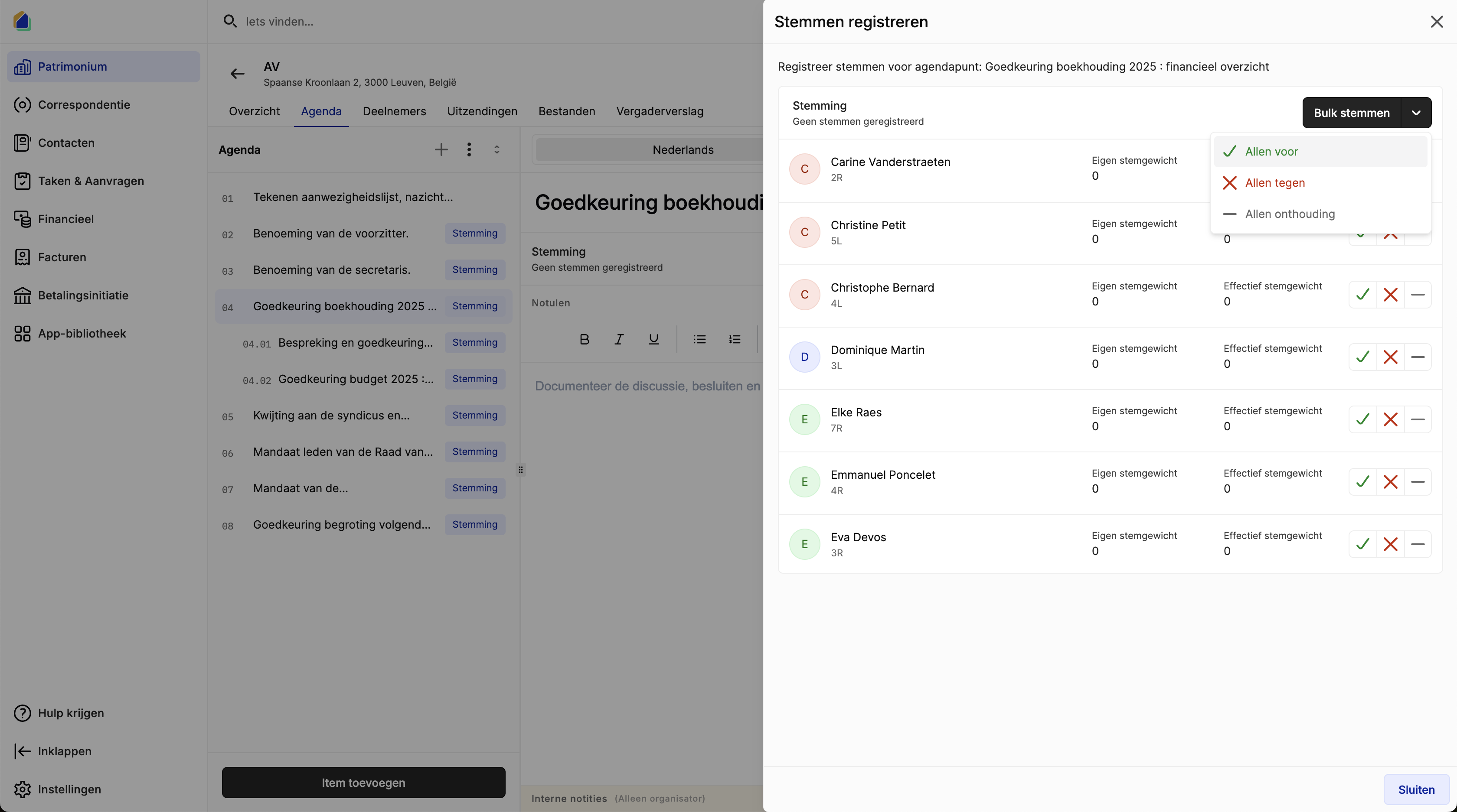 Bulk stemmen dropdown
