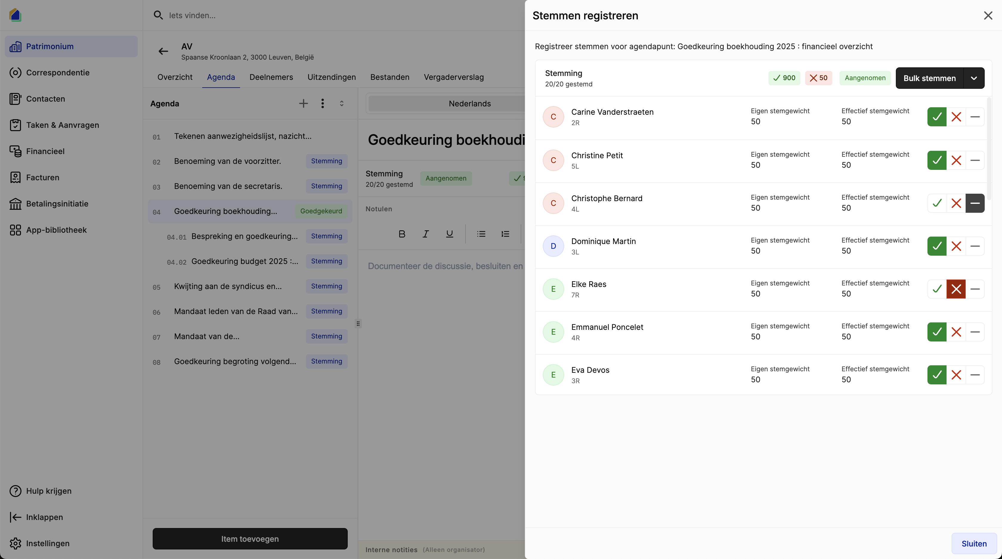 Bulk stemmen resultaat