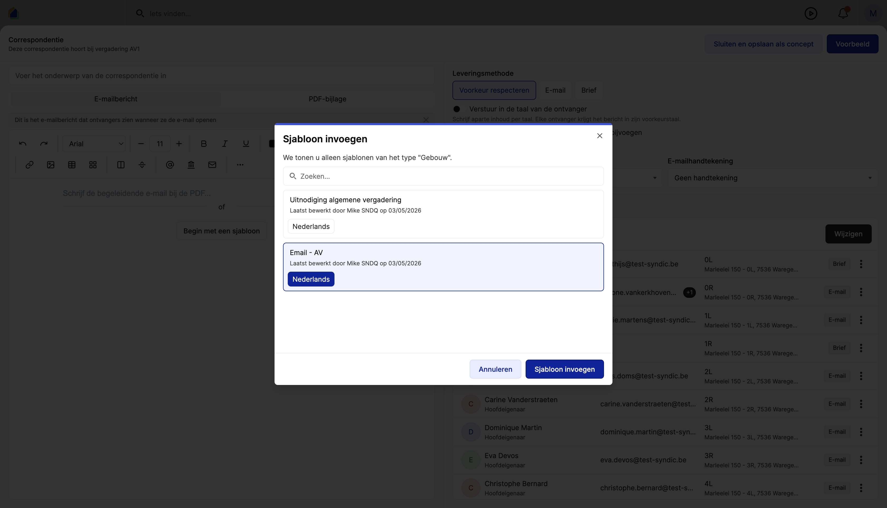 Sjabloon invoegen